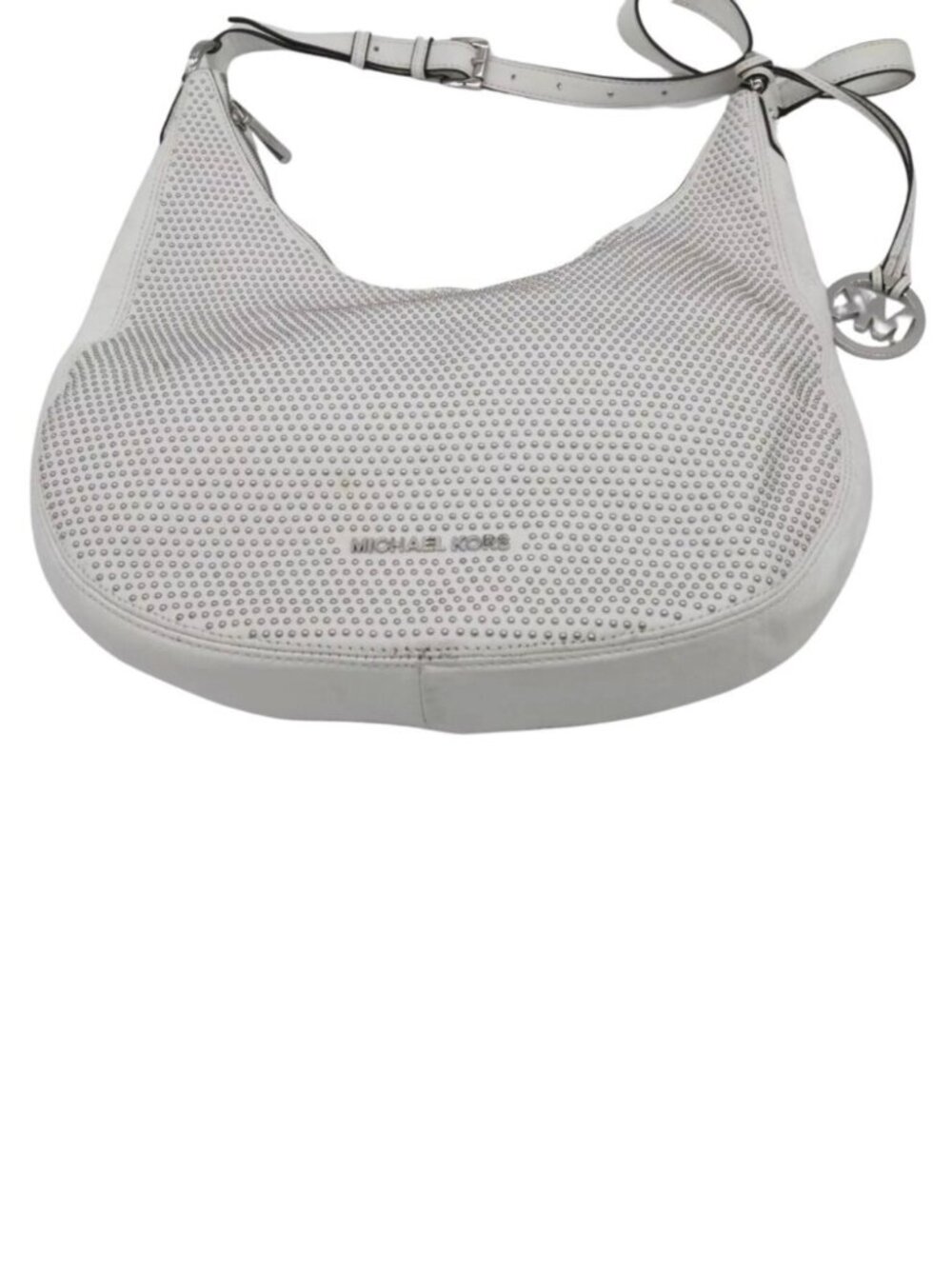 MICHAEL Slouchy Shoulder Satchel Handbag Purse Studded White Lambskin Leather